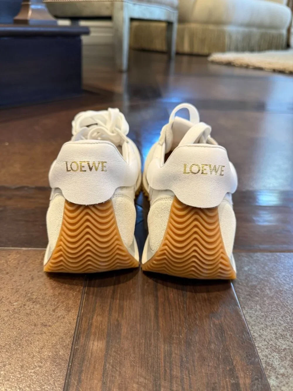 LOEWE Women's Flow Runner Suede and Leather Sneakers, White, Size 38